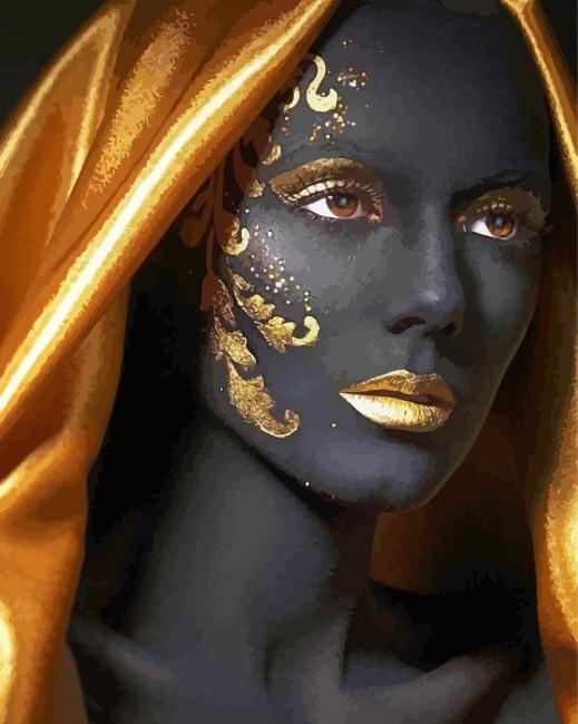 Aesthetic African Woman Black And Gold Paint By Numbers 